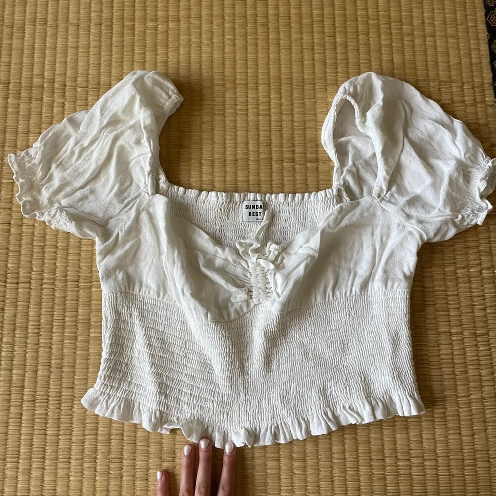 NWOT Aritzia Sunday Best Sinatra Blouse White Puff Sleeve